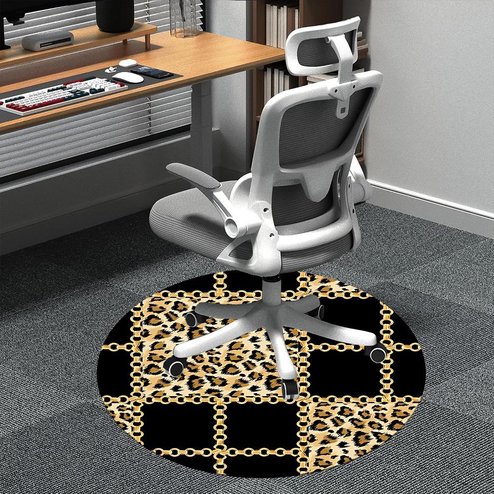 

1pc Leopard Print Chain Office Round Area Rug, Indoor Mat Suitable ForOffice, Under Office Chairs Bedroom Living Room Home Decor, Room Deco q086 80cm by 80cm