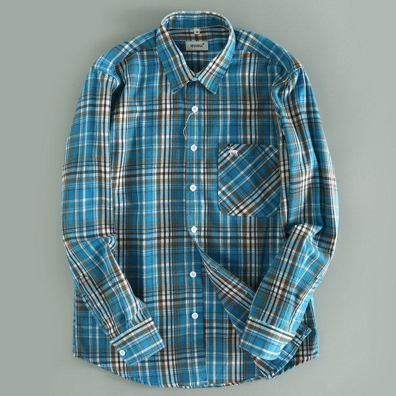 High-Quality Export Factory Surplus Autumn and Winter Men s Plaid Long-Sleeve Shirts, Comfortable Plus-Size Men s Shirts, Trendy Tops Blue L