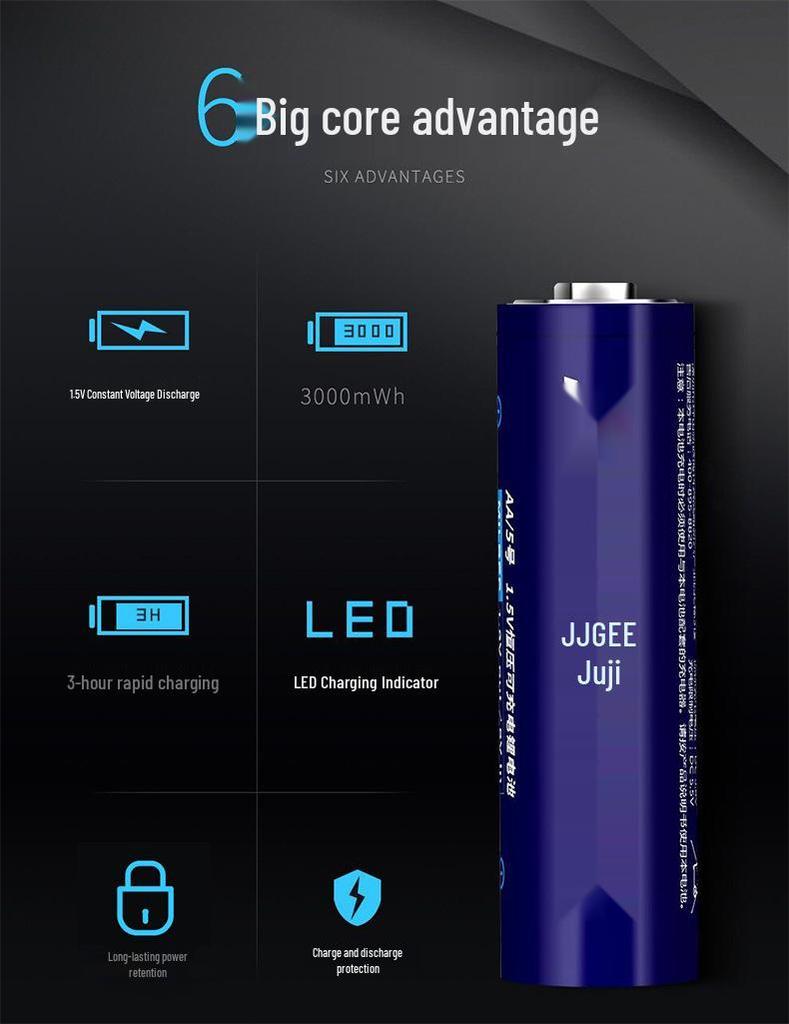 Juji Mai 3000mAh AA 1.5V Rechargeable Lithium Battery Pack for KTV Microphones