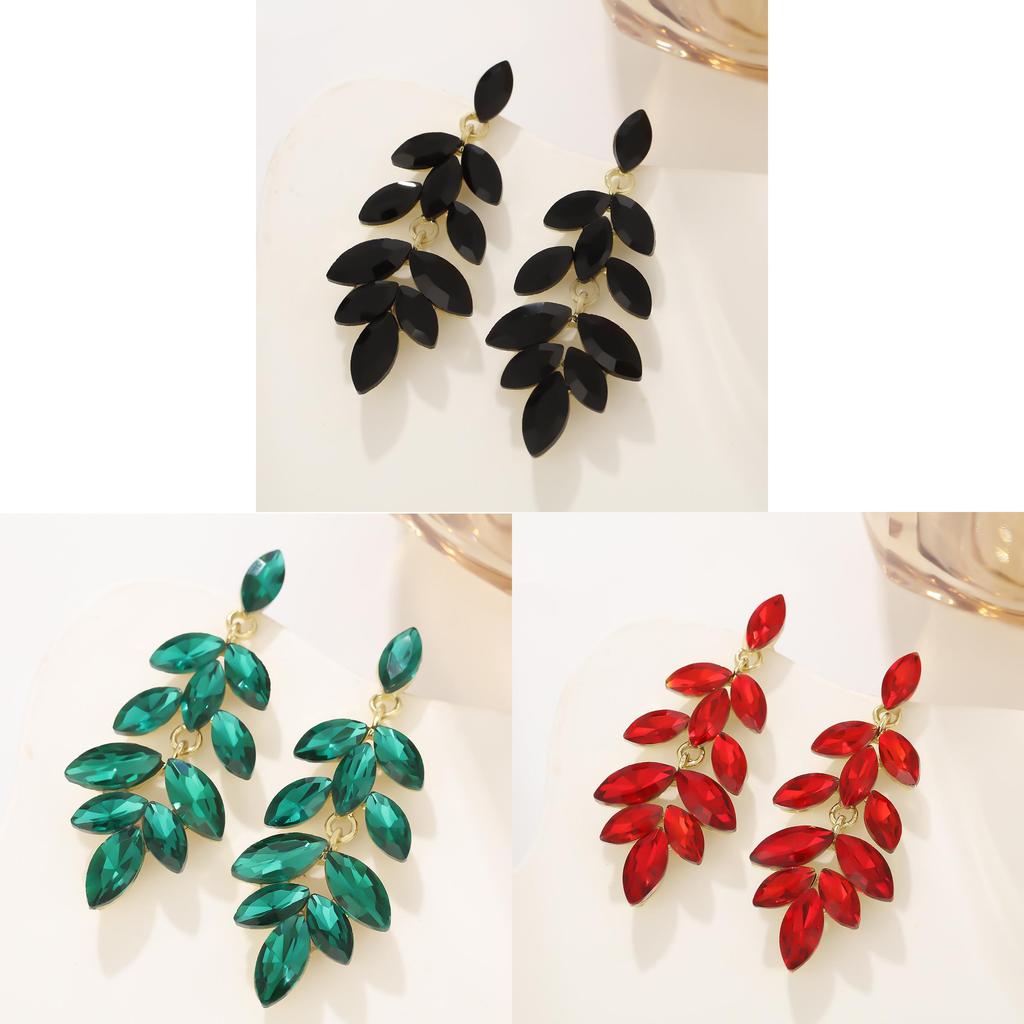 Geometric Alloy Drop Earrings With Leaf Design For Wedding And Bridal Celebrations
