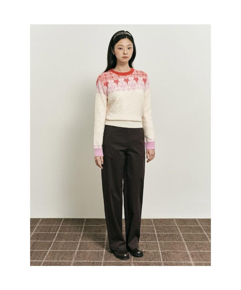 Binpolleidiseu [B. My] Fair Isle Round Neck Knit Beige (Bf5X51N02A)