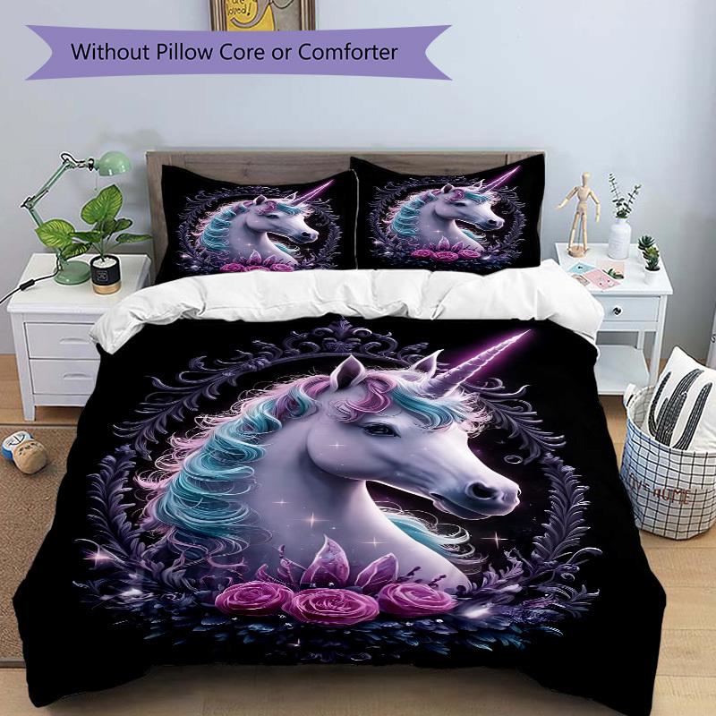 3pcs Unicorn Fantasy Artwork Duvet Cover Set -Includes 1 Duvet Cover and 2 Pillowcases, No Quilt Core, All-Season Home Decor  Yy251111163