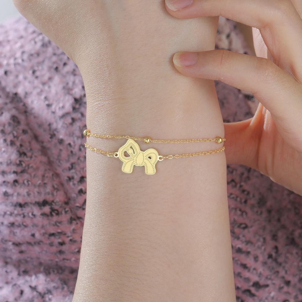 Stainless Steel Romantic Bowknot Bracelet Dainty Horse Pendant Bracelet Cute Pony Rope Bracelet for Women Jewelry Gift for He