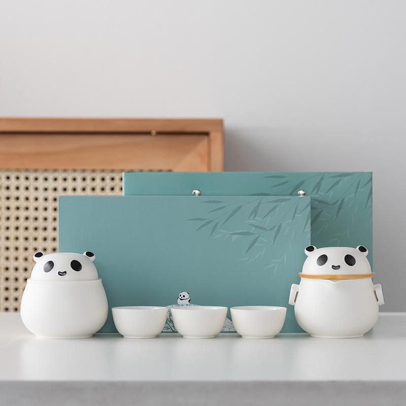 Light Luxury Panda Travel Tea Set, One Pot, Three Cups of Kuaike Cup, High-end Kung Fu Tea Set Gift Box, Business Gift Accompaniment