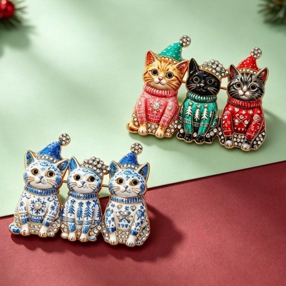 Zinc Zinc Alloy Animal Brooch Rhinestone Cartoon Pin Festive Christmas Cat Brooch Unisex