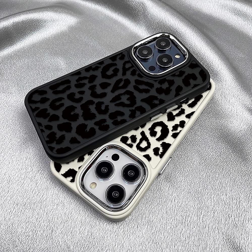 White Black leopard print phone case For iphone16E 16pro 15pro 14 13 12 11 7 8 XR XS 14plus Silicone Anti Fall Protective Cover