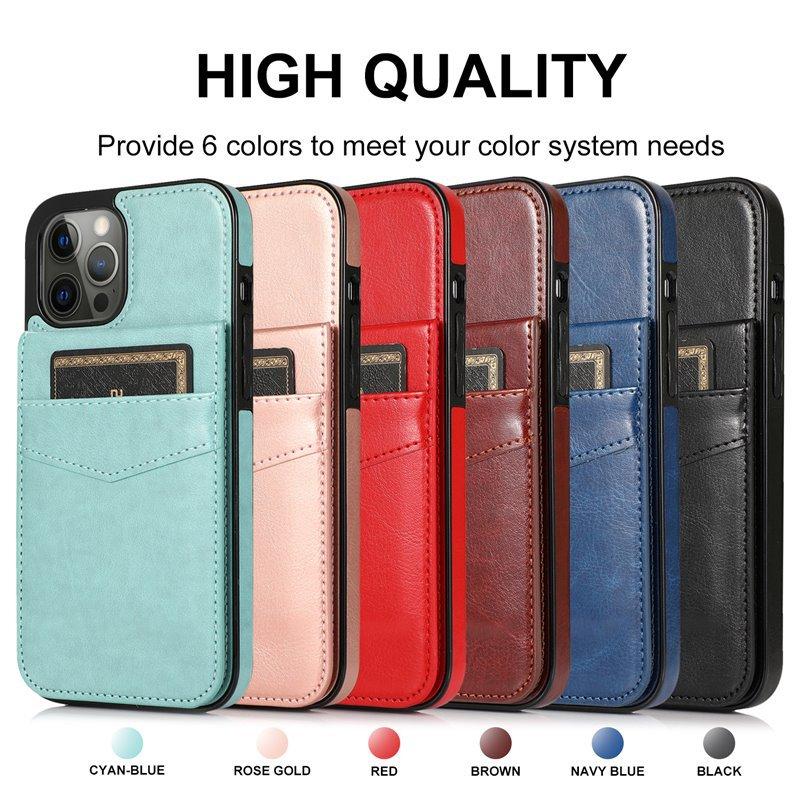 Suitable for iPhone 17 phone case, Apple 16E crazy horse pattern solid color card slot stand anti-drop phone protective case