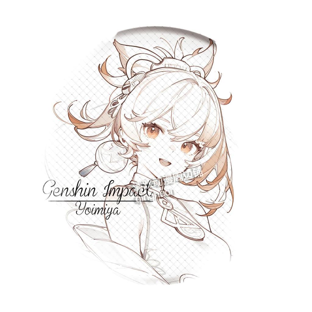 Genshin Impact Linienkunst Skizzen Abzeichen: Scaramouche, Yoimiya, Lumine, Hu Tao, Kazuha, Ganyu, Furina