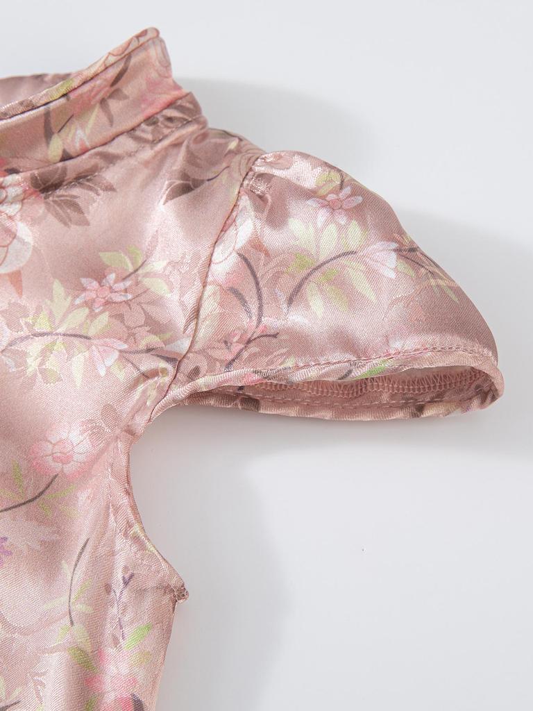 Girls' Sleeveless Tang Suit Dress: Summer Koi & Flower Design