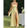 Dames Bandeau Top Effen Kleur Jurk met Split Modieus en Sexy Halter Hoge Split Lange Jurk Nieuw