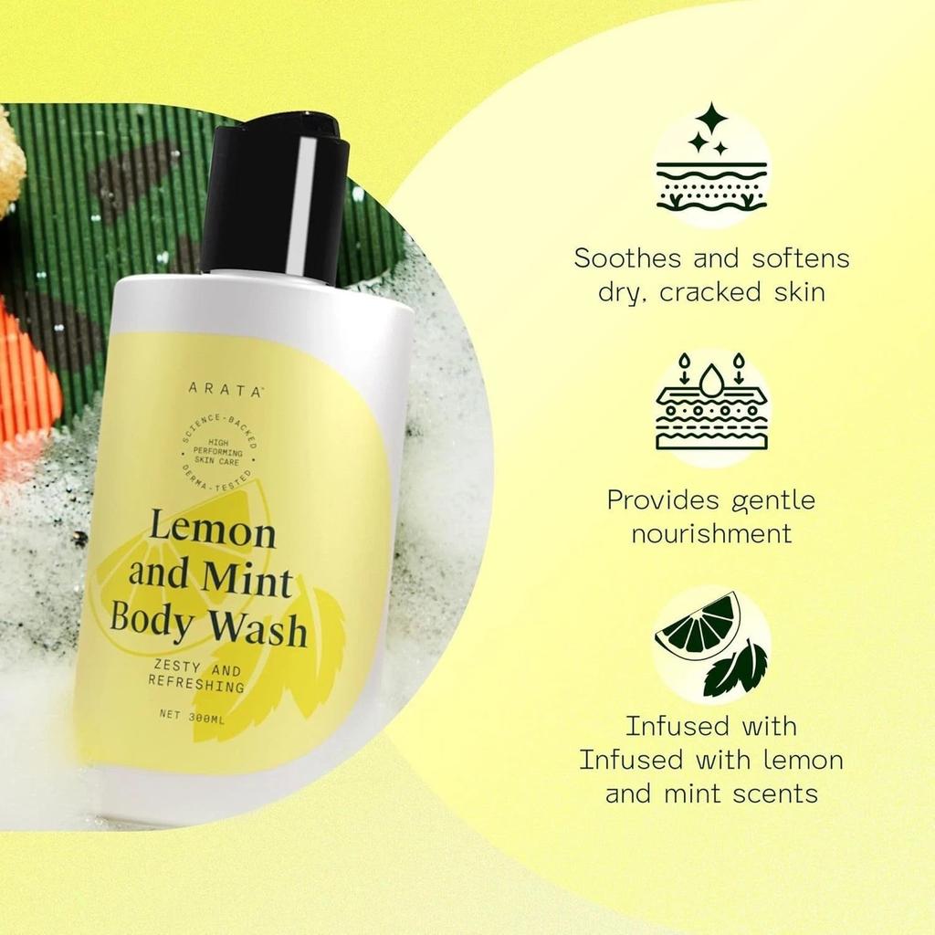 Arata Lemon Mint & Hyaluronic Acid Body Wash - 300 ml