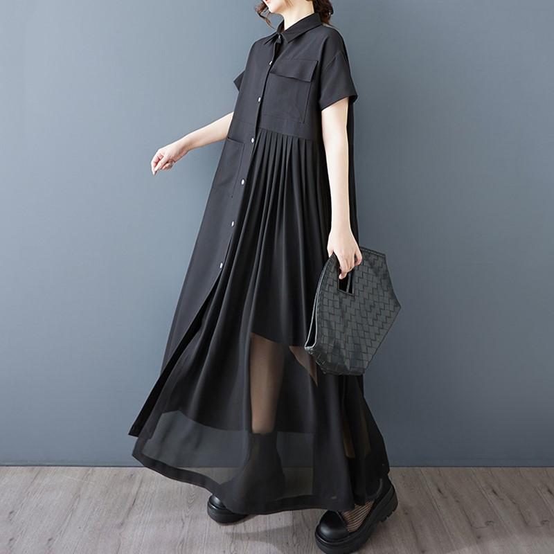 Short Sleeve Plus Size Black Vintage New In Dresses for Women Casual Loose Long Summer Shirt Dress