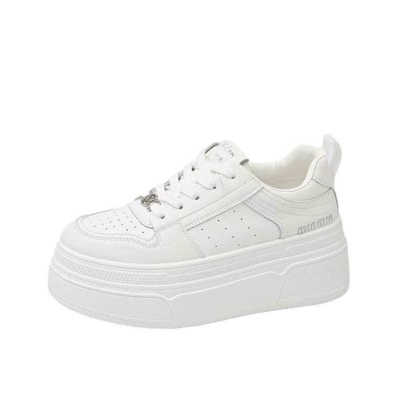 2025 New Thick-soled Lace-up Simple Little White Shoes for Women In the Spring of 2025, Thin and Versatile, Popular Niche Fashion Display