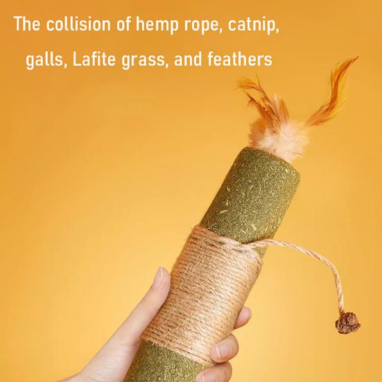 Cat Catnip Chew Stick Toy with Jute Rope Bite Resistant Cat Feather Teething Toy Pet Teeth Cleaning Interactive Boredom