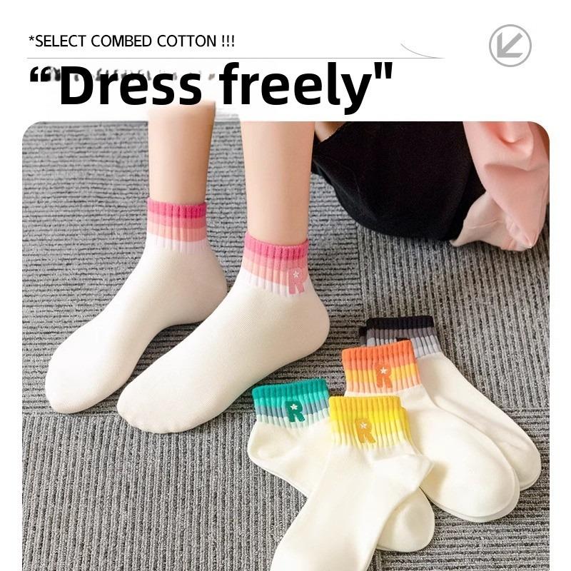 5 Pairs of Women Spring and Autumn Style Pure Cotton Deodorant Sports Socks