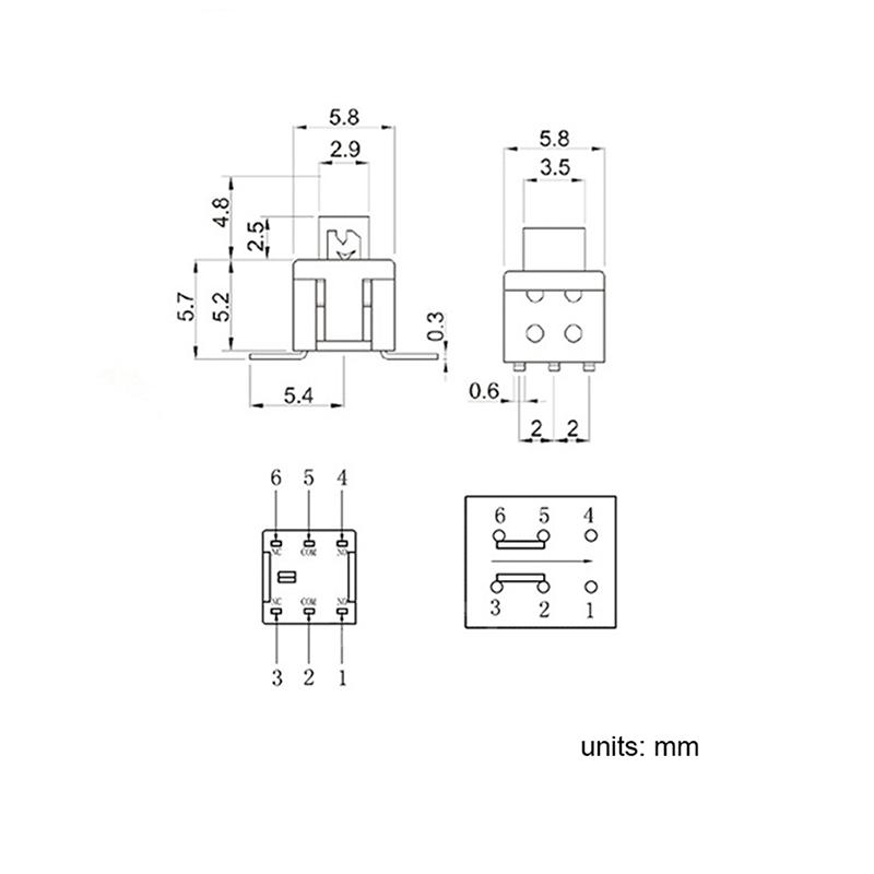 10Pcs 5.8X5.8Mm Self Locking / Unlock Push Tactile Power Micro Switch 6 Pin Button Switches Micro Push Button Switches