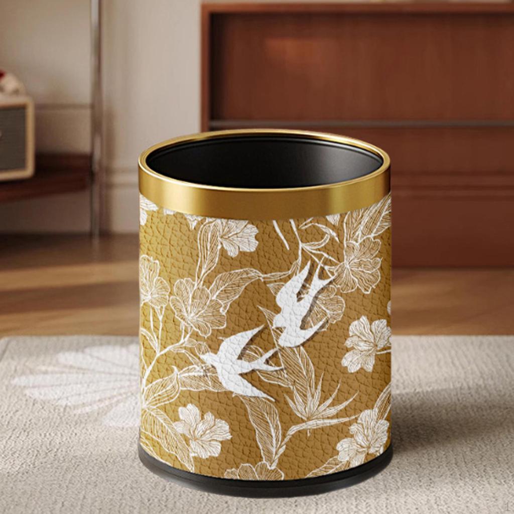 Open Top PU Leather Waste Bin for Kitchen And Living