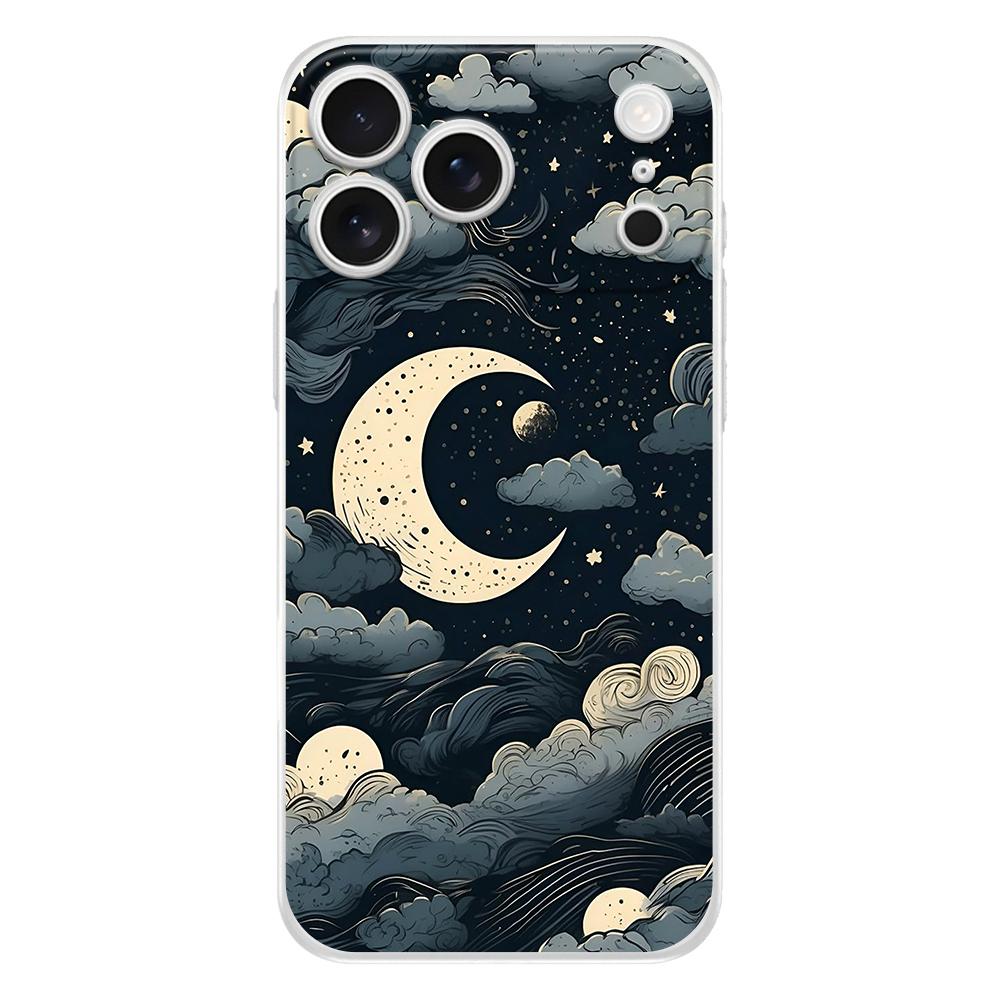 Soft Clear TPU Phone Case For iPhone 17 Air 16E 16 11 15 14 Pro MAX 12 13 7 8 Plus SE Easter Cover Moon Cloud Comic Style