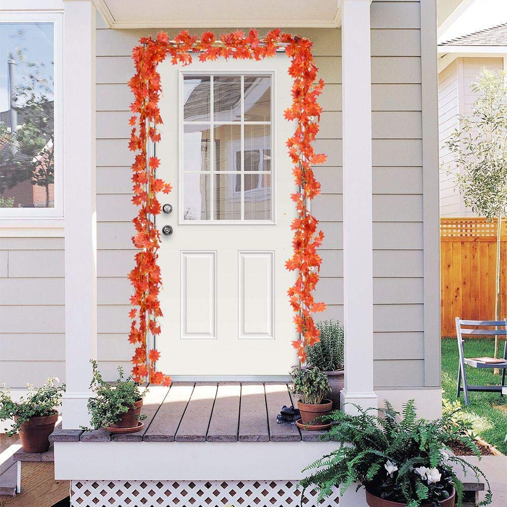 6PCS Artificial Maple Leaves Garland Fake Plant Vines for Home Garden Outdoor Autumn Thanksgiving Halloween Party Table Decor