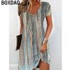 Abito estivo da donna a maniche corte con scollo a V, 3D, floreale vintage, sfumato, elegante, taglie S-3XL, casual, abiti a linea A