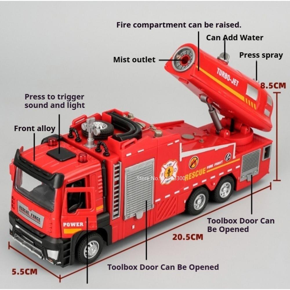 1:32 Scale Spray Water Fire Truck Car Model Toy Doors Opened Sound Light Models Spray Alloy Body Vehicle Hobby Decorations