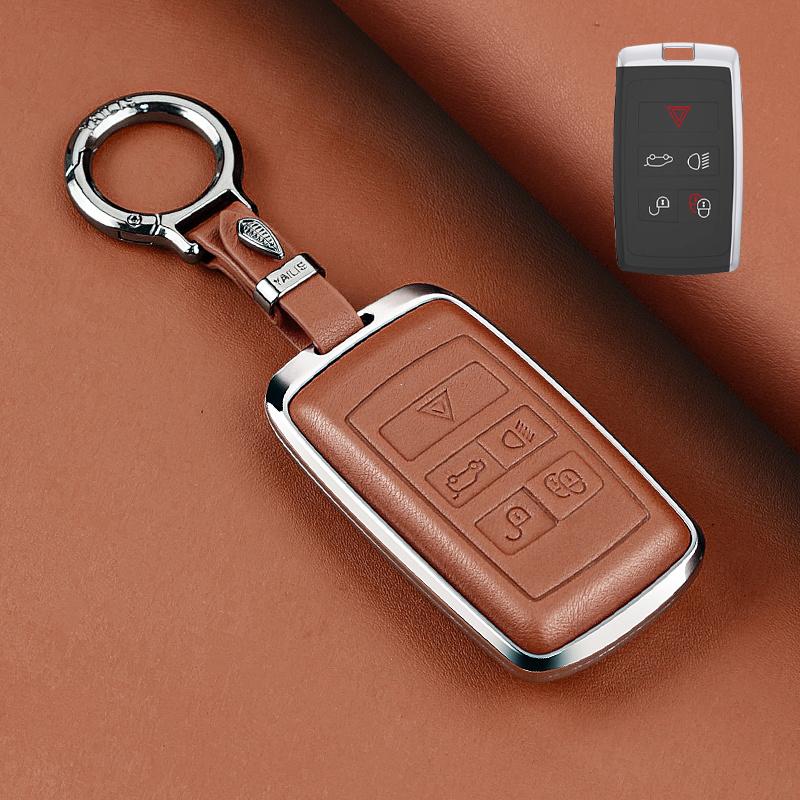 Metal Leather Car Remote Key Cover Case Holder Shell Fob for Land Rover RangeRover Sport Evoque Freelander Velar Discovery LR5