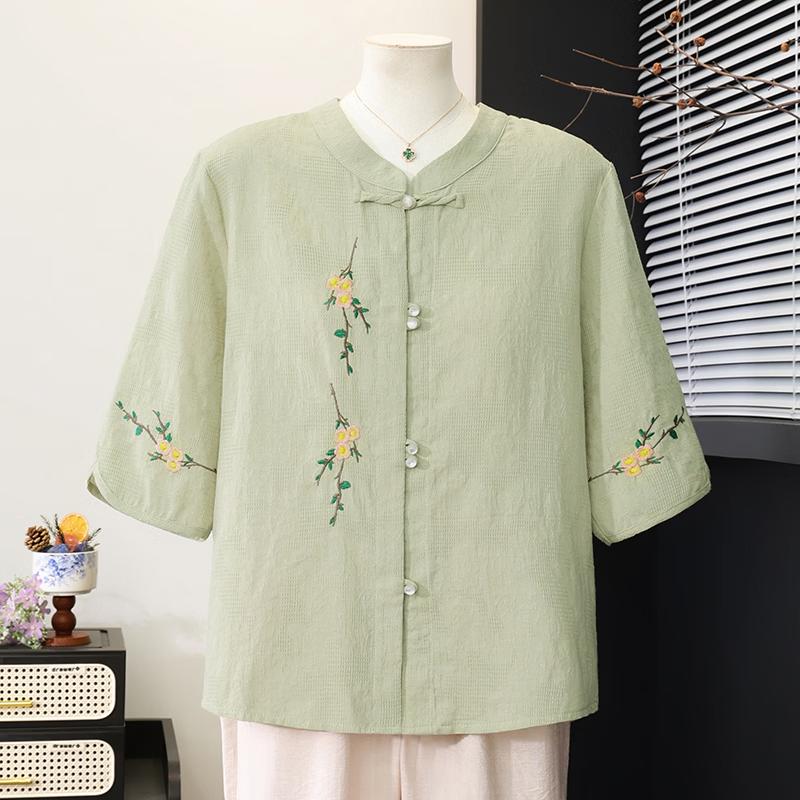 Women s New Chinese Style Embroidered Summer Shirt 3XL