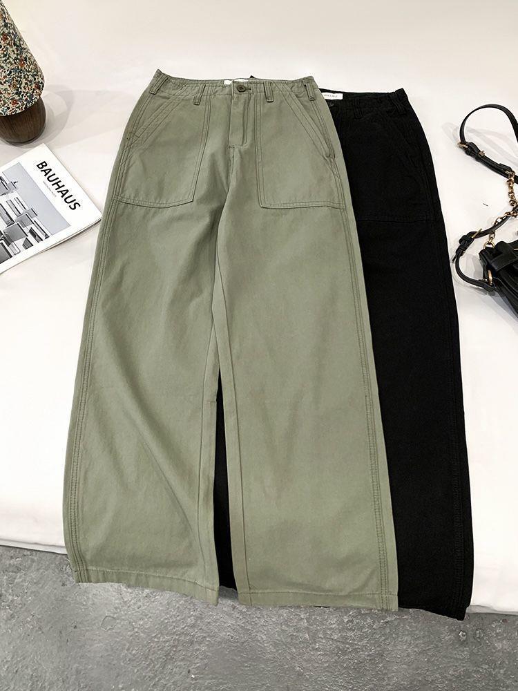 Green High Waist Retro Wide-Leg Work Pants for Tall Individuals