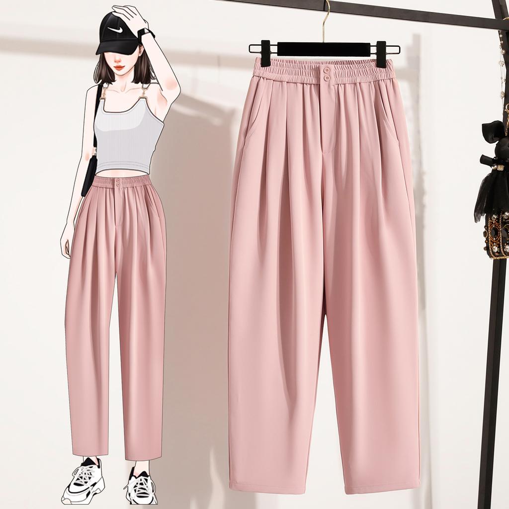 DIMANAF Übergröße Sommer Lange Hosen Damen Locker Elastischer Bund Freizeithosen Neu Einfarbig Hosen