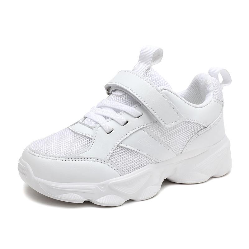 2025 Spring Kids Solid Color Soft Sole White Leather Sports Shoes