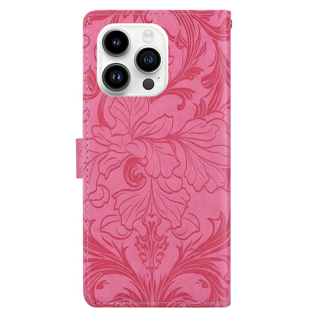 For iPhone 16 Pro Max Leather Case Imprinted Floral Pattern Wallet Stand Flip Phone Cover