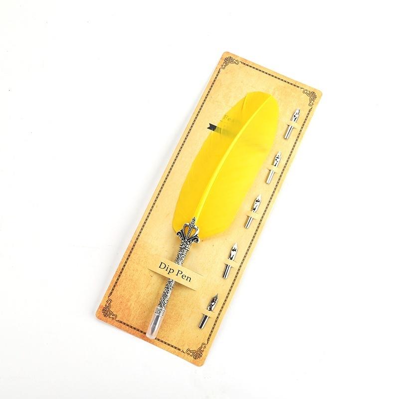 1Pc New Feather Quill Dip Pen Set with 5 Replaceable Nibs Antique Style Fountain Pen for Calligraphy Wedding Gift