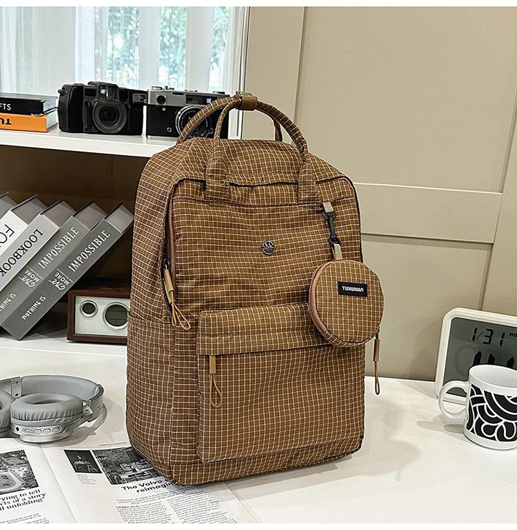 Schultasche neu trendig schlicht koreanische Version ins vielseitiger Rucksack für Reisen karierter Rucksack Schüler große Kapazität Schultasche