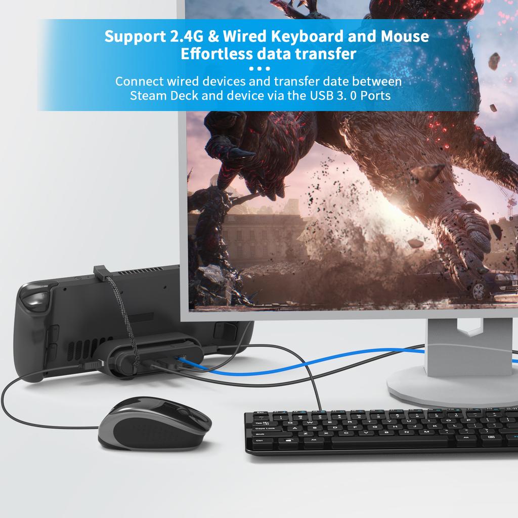 Game Console Docking Station for Steam-Deck TV Base HDMI-compatible 4K 60HZ Type-C Dual USB3.0 RJ45 Ethernet Hub Stand