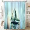 Artistic Bath Shower Curtain Waterproof Decorative Sailboat Blue Green Wall Hanging Decoration