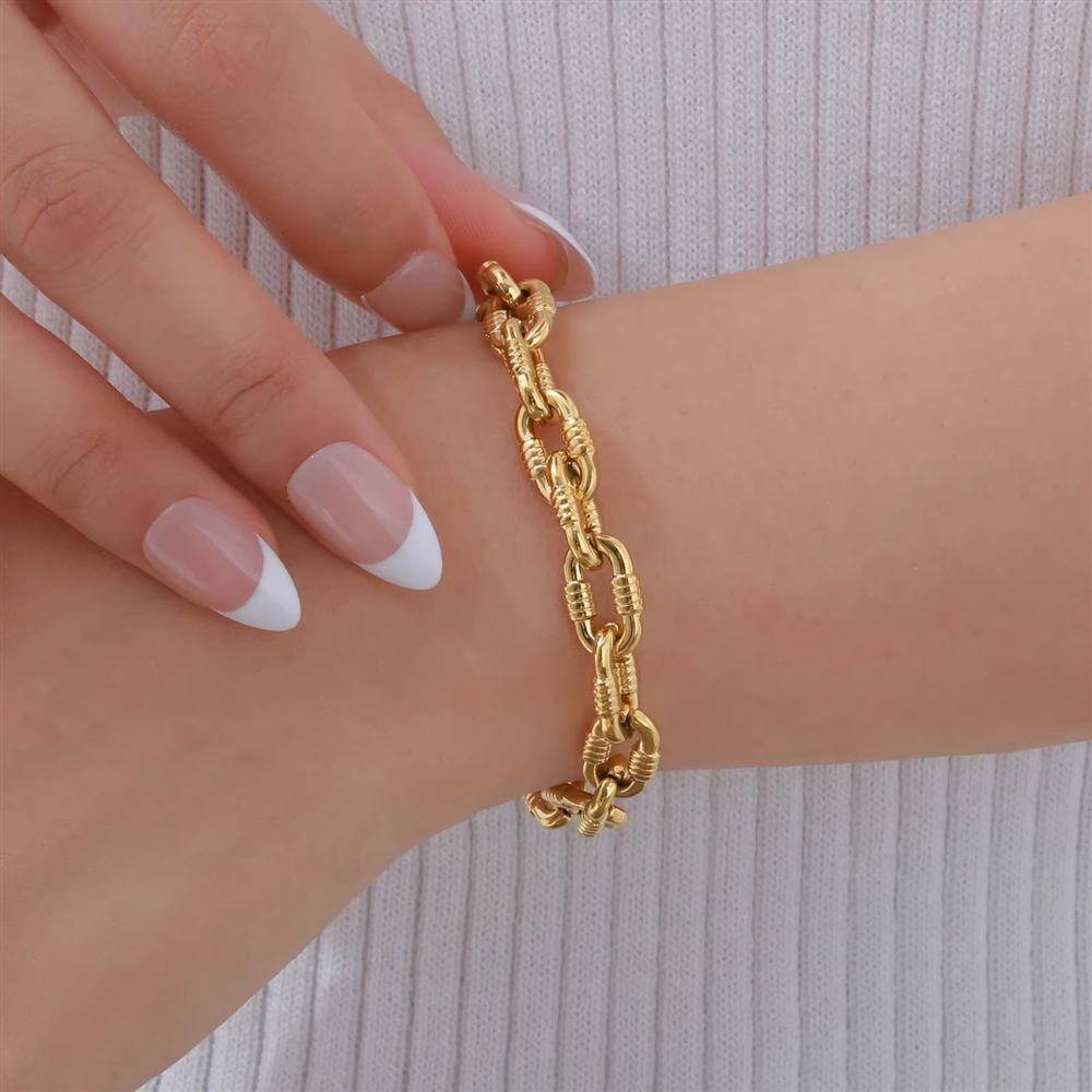 Handmade Thick Chain 18K Gold Plated Waterproof Stainless Steel Fashion Jewelry Bracelet Sets for Men Women