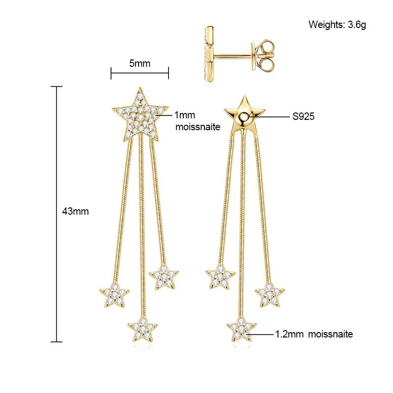 Anziw 925 Moissanite Star Tassel Drop Dangle Earrings for Women Real S925 Silver Studs Earrings Certified Fine Jewelry Gift Girl