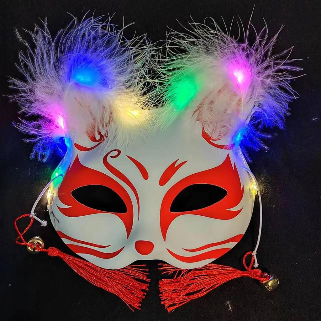 Luminous Cat Fox Mask - Hand-Painted Japanese Style Halloween Party Cosplay for Women