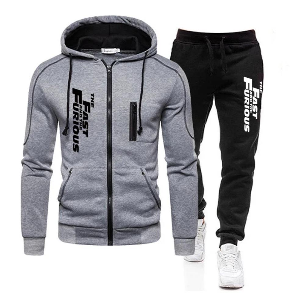 

Conjunto De Treino Com Capuz E Calças Velozes E Furiosos Masculino, Corrida Masculina, Roupas Esportivas, Casual, Outono, Inverno, 2 Peças XXXL серый