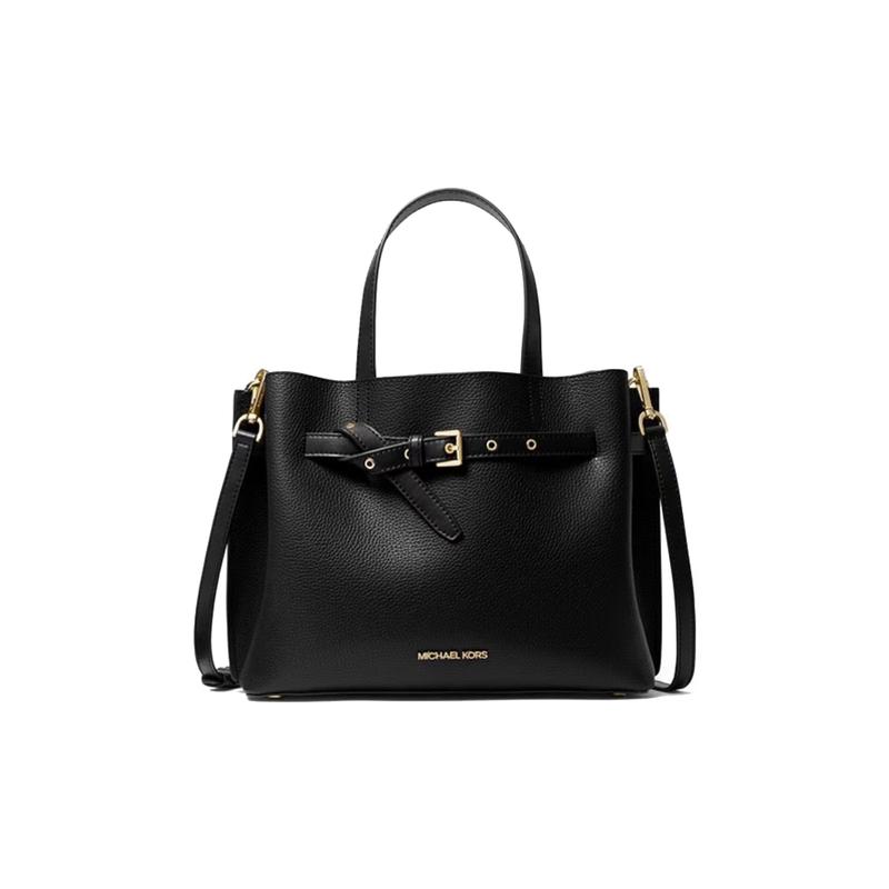 Michael Kors Emilia einfarbig Logo geflochtener Reißverschluss Pendler genarbtes Leder Ein-Schulter-Crossbody-Handtasche große Größe Damen rein Schwarz groß