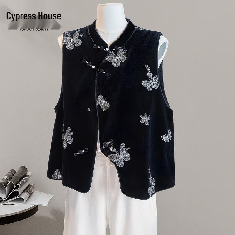 

Women s Sequin Embroidered Stand Collar Vest M