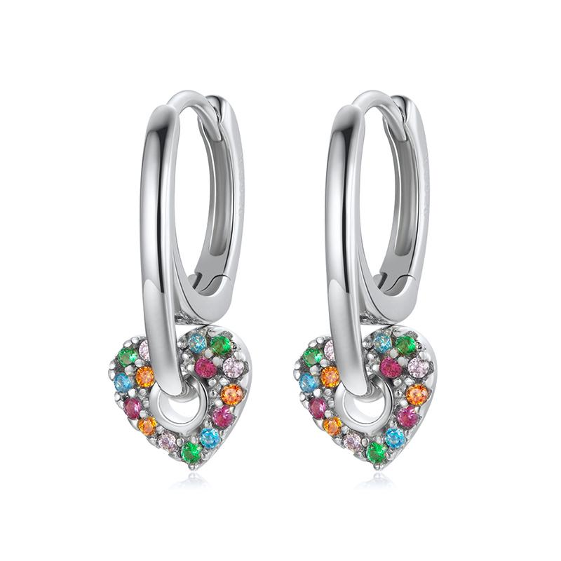 925 Silver Ear Needle Exquisite Heart Pendant Hoop Earrings Fashion Geometric Zircon Stud Earrings Women's Fine Jewelry