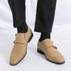 Men's Casual British Monk Strap Suede Shoes - Formal Square Toe Retro Apricot