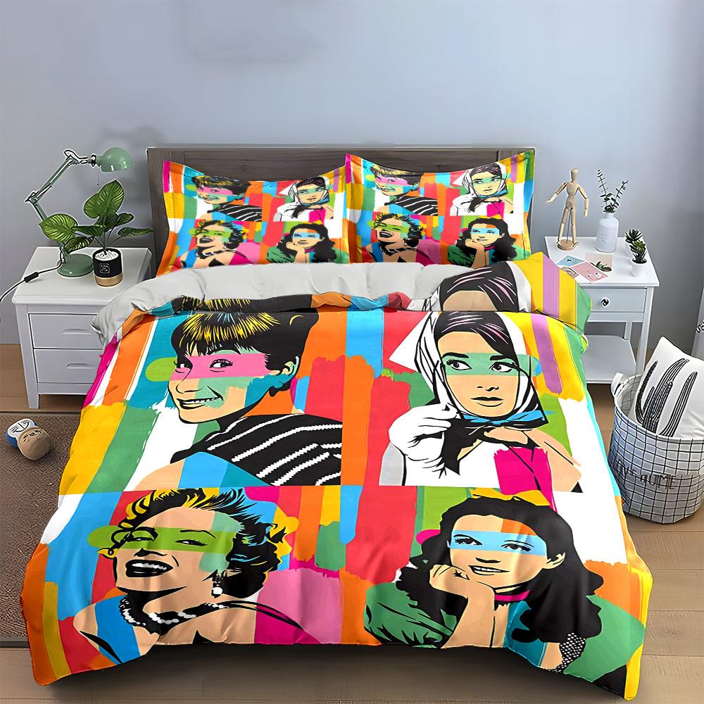 Pop Art Style Colorful Portraits Bedding Duvet Cover Set Duvet Cover Pillowcases (1*Duvet Cover 2*Pillowcases, without duvet insert)
