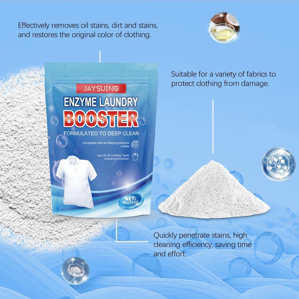 Jaysuing Protease Laundry Detergent 100g Removes Oil Stains and Odors from Clothes. Suitable for Both Laundry Detergent and Washing Machine Use.