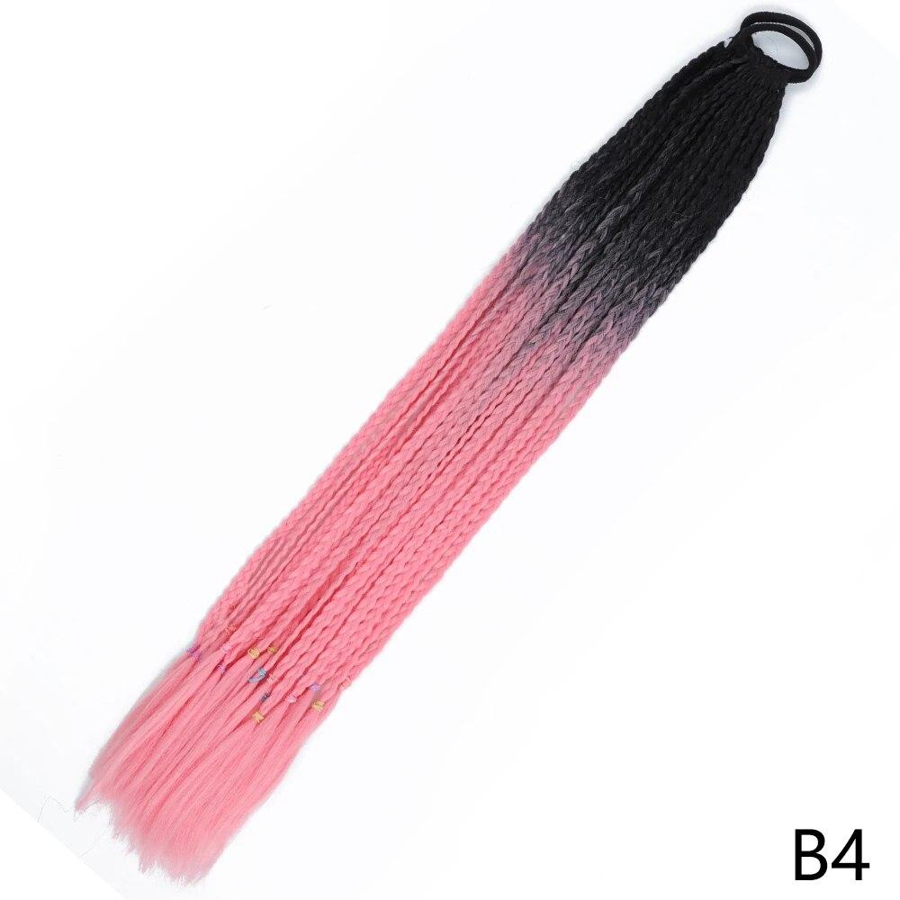 XINRAN Synthetic Long Straight Braids Hair With Rubber Bands Rainbow Braided Ponytail For Women And Girls Cosplay Party Accessories