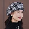 Autumn and Winter Plaid New Retro Bud Painter Hat Warm Rabbit Fur Fashion Casual Versatile Wool Hat Beret