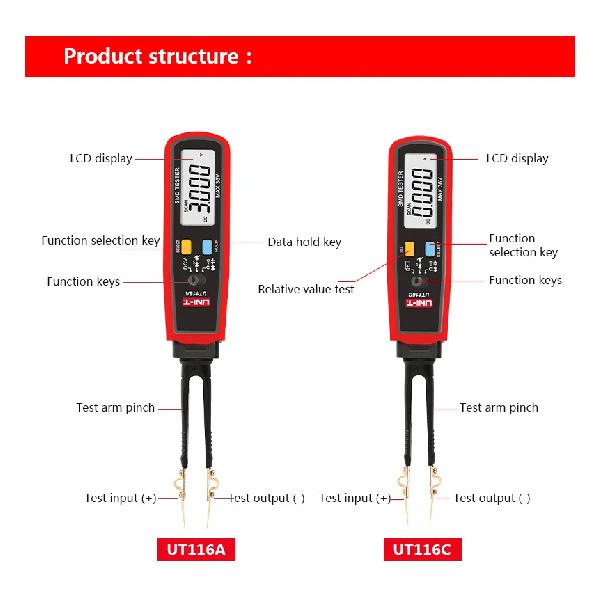 UNI-T SMD Multimeter UT116A UT116C Auto Range Micro Tweezers for Electronic Components LED Digital Tweezers Smart SMD Tester