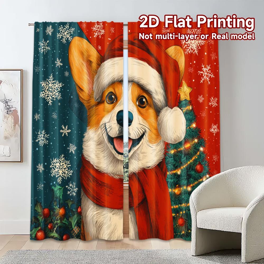 2D Flachdruck, JIT 2 Stück, Vorhänge (Ohne Stange) Weihnachts-Corgi Moderner Vorhangstoff Maschinenwaschbarer Stoff Vorhänge
