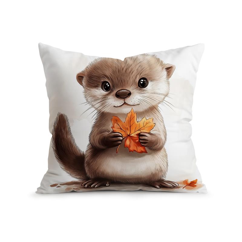 Home Decor Autumn Animals: Bunny, Raccoon, Hedgehog, Otter Pattern Cushion Cover Suitable for Sofa Bedroom Car Pillow Cover